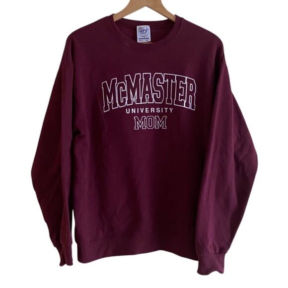 Y2K McMaster Mom Sweatshirt Woman Medium Maroon Colligate Preppy Travel FLAW - Picture 1 of 14